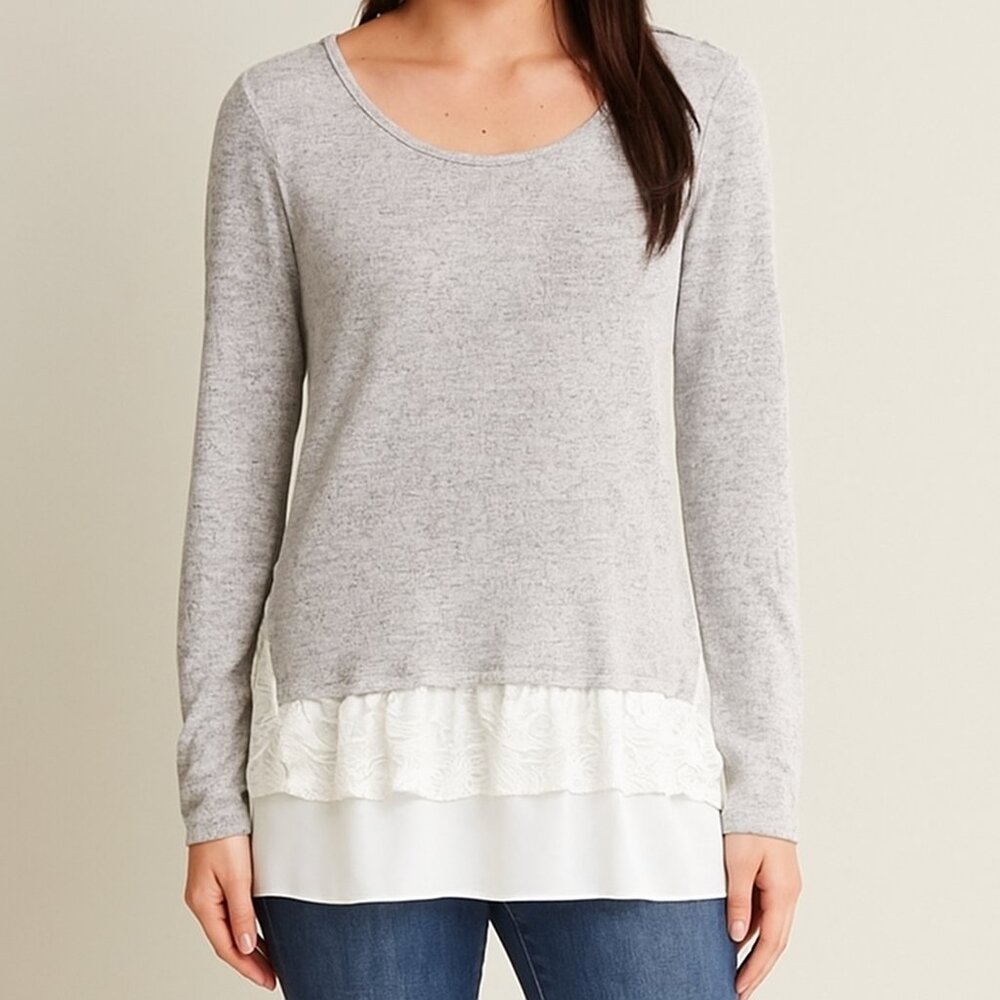 NWT Grey Faux Layered Top